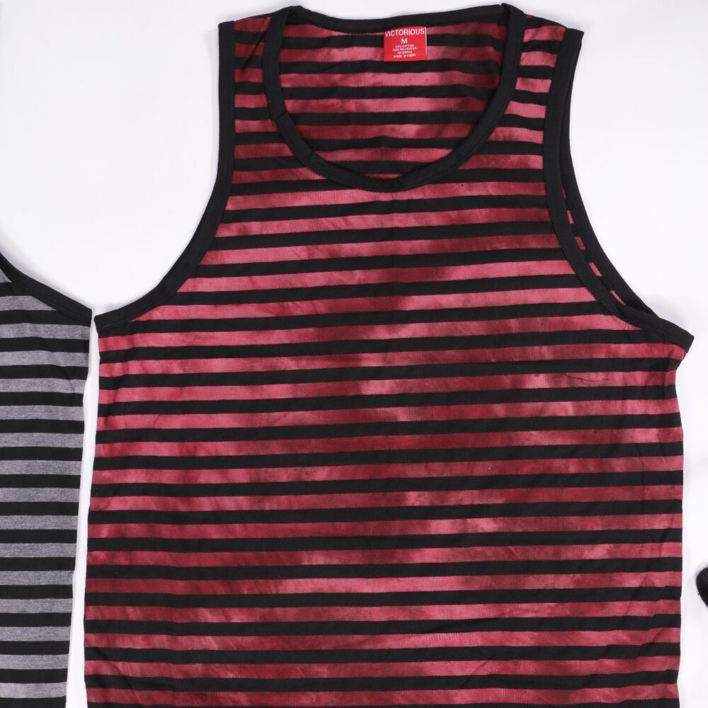 Victorious Men's Two Toned Striped Tank Top Burgundy